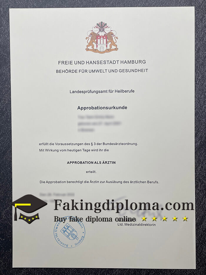 Freie Und Hansestadt Hamburg, Approbationsurkunde certificate.