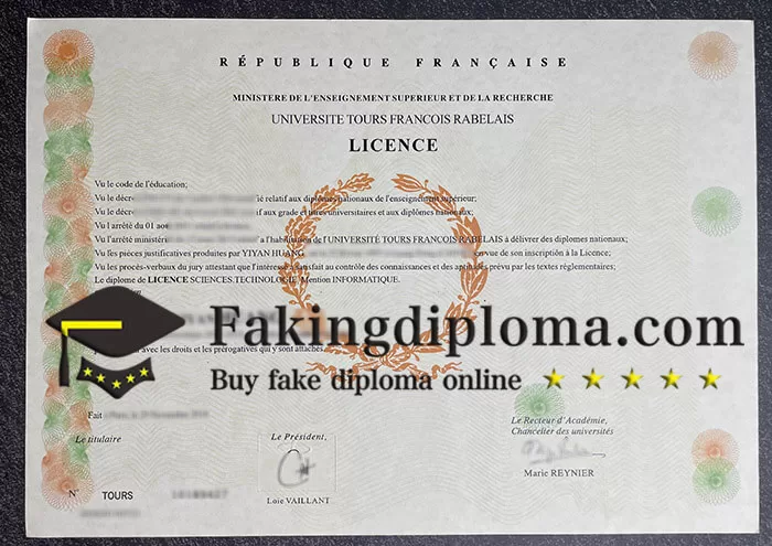 Université de Tours diploma, fake Université de Tours degree