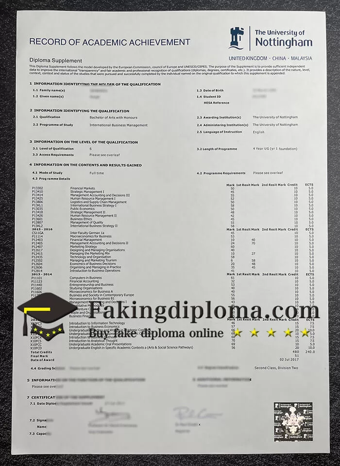University of Nottingham transcript, buy University of Nottingham degree.