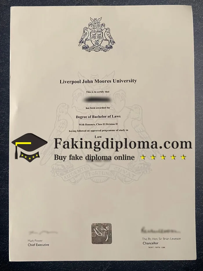 Liverpool John Moores University diploma, order LJMU certificate