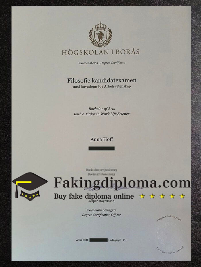 fake Högskolan i Borås certificate