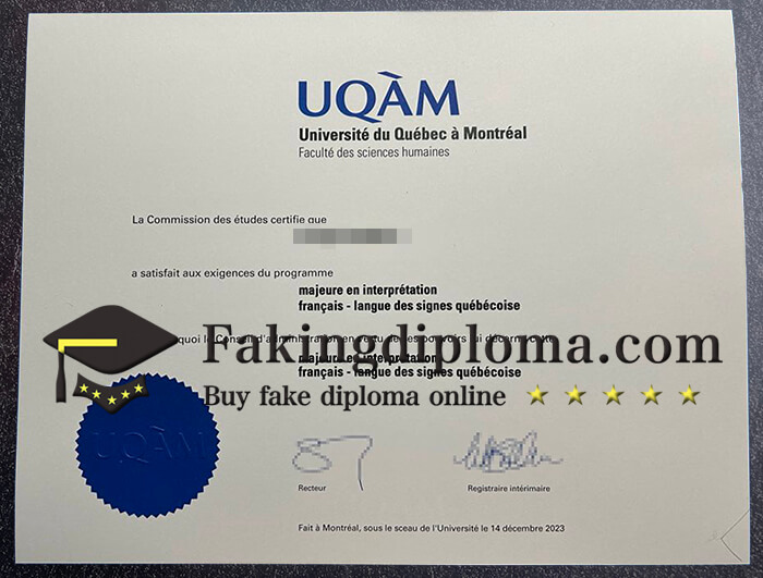 Buy Université du Québec à Montréal diploma
