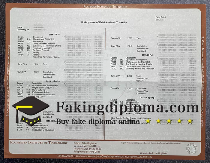 Order Rochester Institute of Technology transcript, buy degree online.