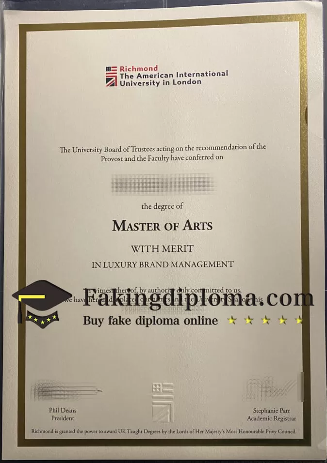 purchase realistic Richnond American International University in London degree