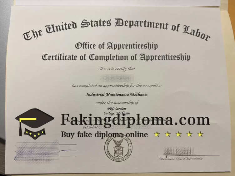 Buy U.S. Department of Labor certificate