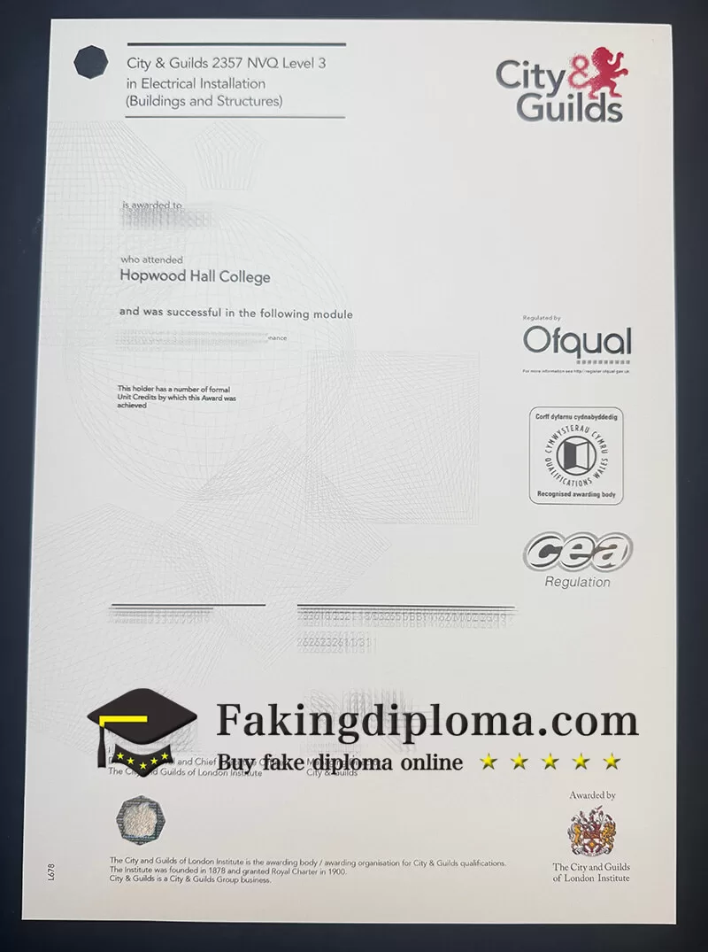 Buy City and Guilds NVQ Level 3 certificate