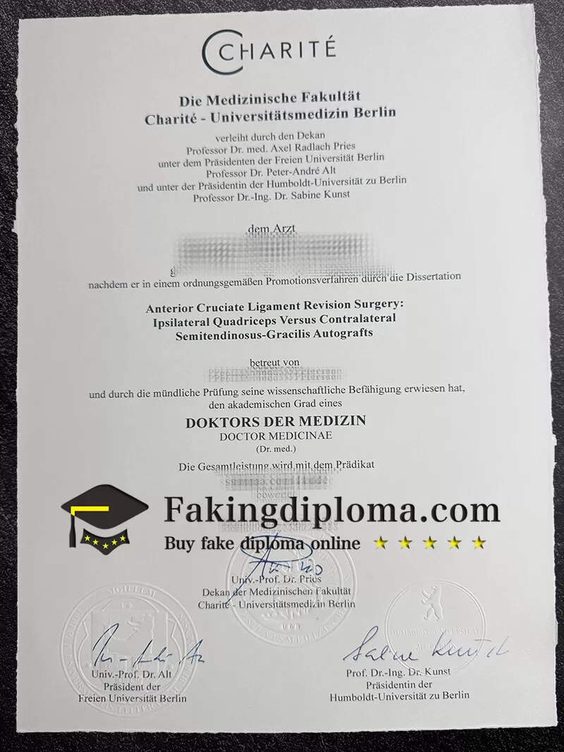 Order Universitätsmedizin Berlin diploma