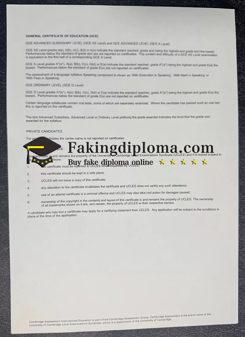 Where to get Cambridge Assessment GCE certificate?