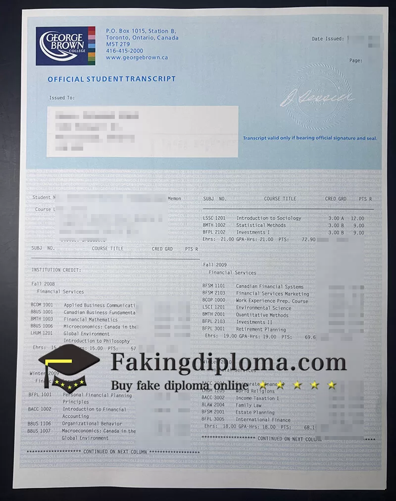 Buy George Brown College fake transcript