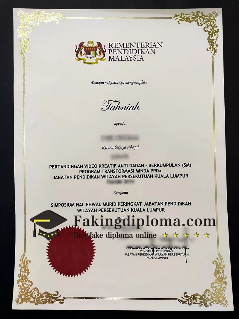 Order Kementerian Pendidikan Malaysia certificate