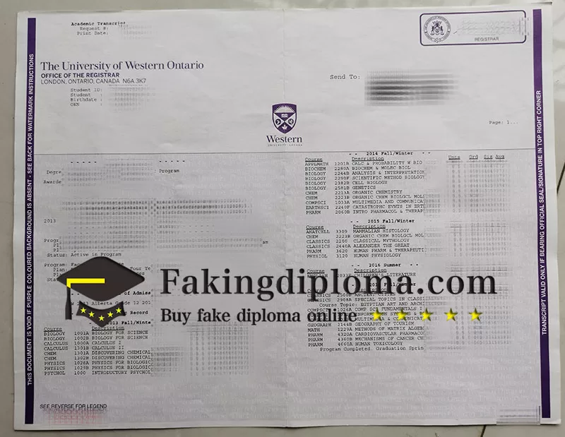 make University of Western Ontario transcript